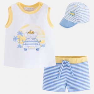 Set baie baiat palarie, maiou si pantaloni scurti Mayoral 1664PV18AZ